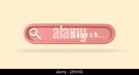 Realistic 3d search bar design element in cartoon minimal style on light background. Vector illustration. Stock Vector