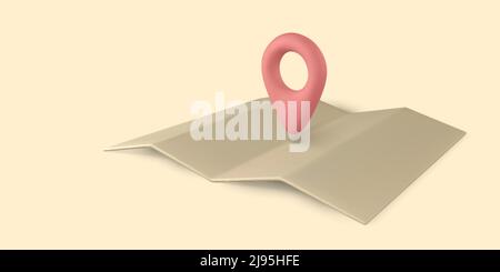 3d pin point marker with shadow. Location icon on map. Vector illustration. Stock Vector