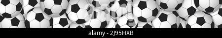 Football web banner. Lot of realistic soccer balls. Long full banner for website. Rectangular horizontal sports background. Vector illustration. Stock Vector