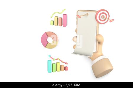 3d hand holding bar graph with rising arrow over white background Stock ...
