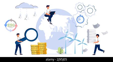 ESG Environmental Social and Governance Sustainable green company resources usage commitment Responsible attitude to nature and future Ethical busines Stock Vector