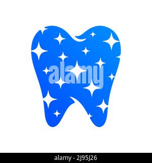 A shiny new tooth with stars blue vector icon. Dental clinic creative logo template. Stock Vector