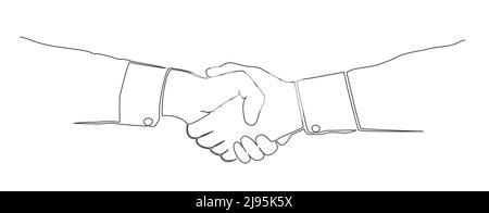 single line drawing of shaking hands, handshake line art vector illustration Stock Vector