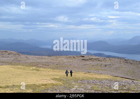 Ben Mor Coigach, an fab ridge near Ullapool, hikers, walkers, views of Summer Isles and Suilven mountain, Stac Poilaidh and Cul Mor views Sandstone Stock Photo