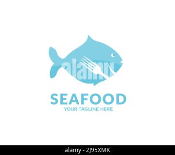 One fresh fish or seafood logo design. Food menu, fresh fish vector design and illustration. Stock Vector