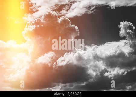 Toned black white yellow Clouds Cloud Sky. Background Cloudscape Abstract colors. Stock Photo