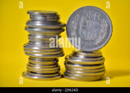 swiss money coins francs Stock Photo