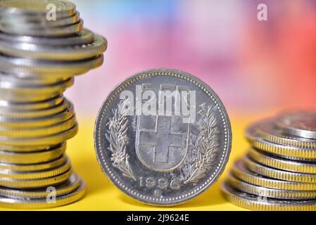 swiss money coins francs Stock Photo