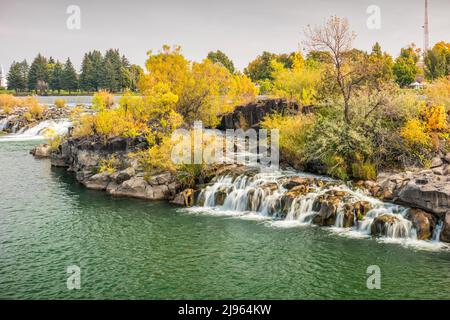 Idaho Falls waterfall in Idaho Falls, Idaho, USA on an autumn day. Stock Photo