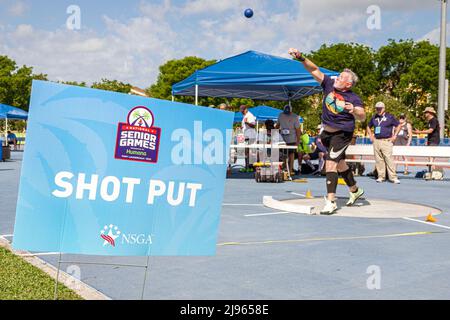 Fort Ft. Lauderdale Florida,Ansin Sports Complex Track & Field National Senior Games,sign shot put competitor man male Stock Photo