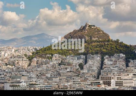 Athens-Greece, September 13, 2015 cityscape of Athens taken from the acropolis buildings and the distinct Lycabettus hill Stock Photo