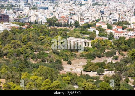 Athens-Greece, September 13, 2015 cityscape of Athens taken from the acropolis buildings and distance mountains Stock Photo