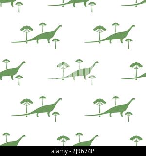 Diplodocus and araucaria seamless pattern Stock Vector