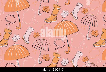 Cute autumn pattern with umbrella and boots Stock Vector