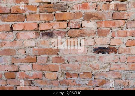 Red brick wall, close-up, old brickwork background. High quality photo Stock Photo
