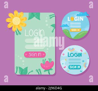 three login access templates styles Stock Vector