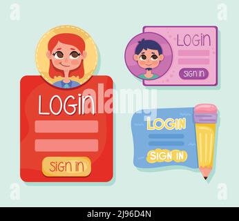 login access three templates styles Stock Vector