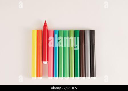 Colored markers on white background Stock Photo