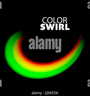 Color swirl. Blurred multicolored brushstroke in green, yellow and red colours on black background. Colorful vector graphics Stock Vector