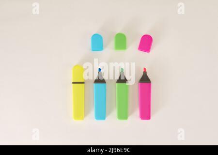 Highlighter marker pens isolated on white background. Stock Photo