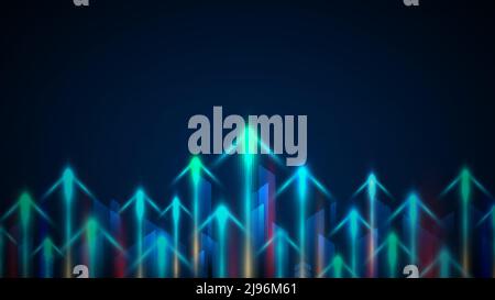 Abstract arrow neon lighting up on blue background technology futuristic style. Vector illustration Stock Vector