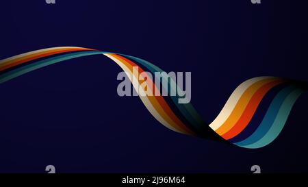 Abstract wave lines stripes retro color on dark background. Vector illustration Stock Vector