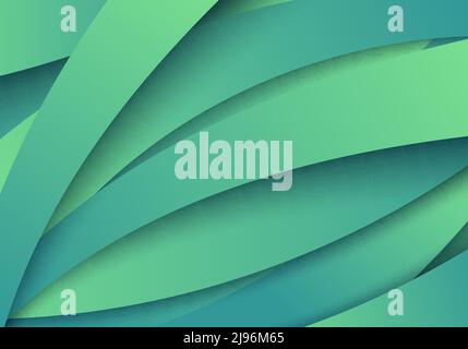 Abstract 3D green curved stripes pattren overlapping layer background. Vector illustration Stock Vector
