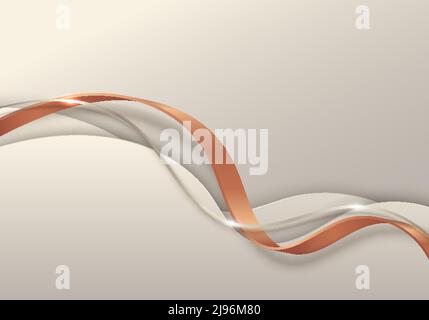 Abstract luxury template background 3D white wave shapes with pink gold ribbon lines overlapping layers and lighting. Vector illustration Stock Vector