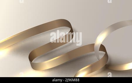 3D realistic golden ribbon lines elements decoration with lighting effect on beige background luxury style. Vector illustration Stock Vector