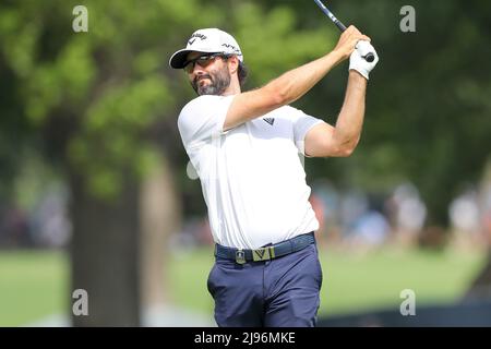 Adam Hadwin hits his second shot on the ninth hole during the second ...