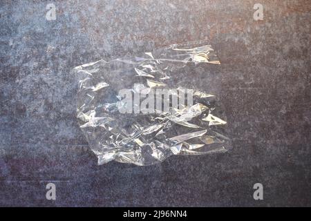 Transparent crumpled empty plastic bag Stock Photo