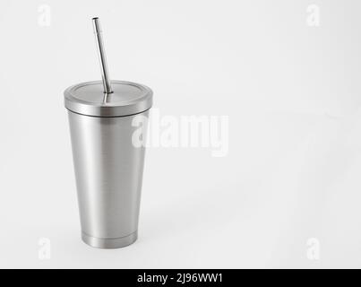 Aluminum Grey Water Bottle isolated on white background. Stock Photo