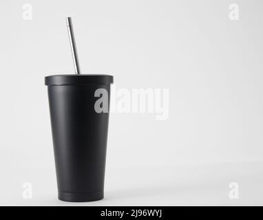 Aluminum Black Water Bottle isolated on white background. Stock Photo