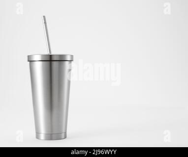 Aluminum Grey Water Bottle isolated on white background. Stock Photo