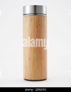 Full length brown aluminium waterbottle. Isolated on white background. Stock Photo