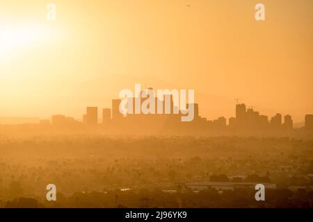 The Skyline of Los Angeles USA during the sunrise Stock Photo