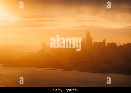 The San Francisco Skyline in California USA during the sunrise Stock Photo
