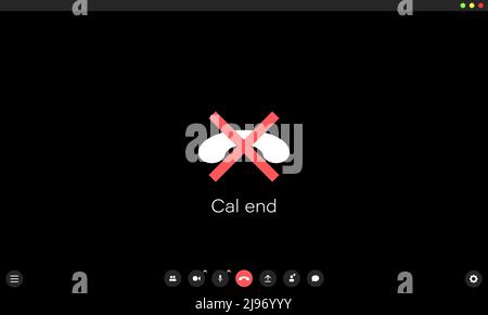 Broken call. Conception of end video conference. Mockup of online call Stock Vector