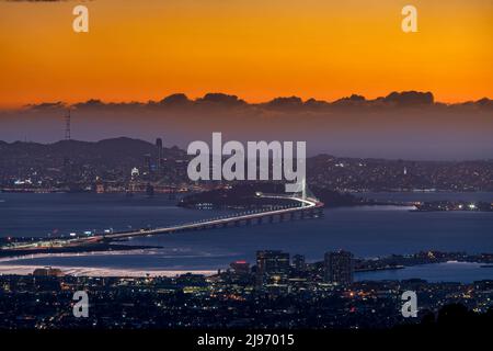 The San Francisco Skyline in California USA during the sunset Stock Photo