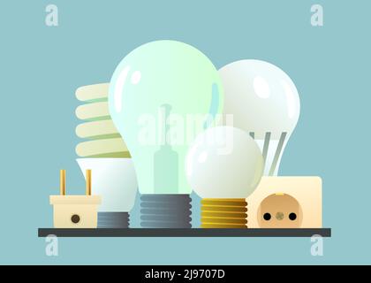 Glass electric light bulb. Lighting device. Energy Saving Technologies. Vector Stock Vector