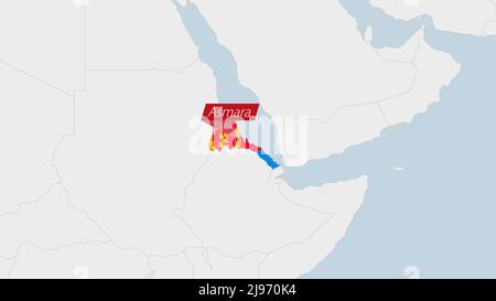 Eritrea map highlighted in Eritrea flag colors and pin of country capital Asmara, map with neighboring African countries. Stock Vector