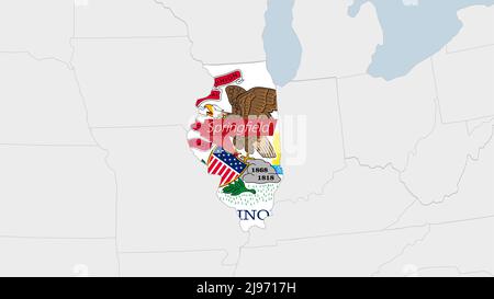 US State Illinois map highlighted in Illinois flag colors and pin of country capital Springfield, map with neighboring States. Stock Vector