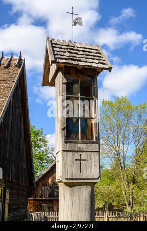 Wdzydze Kiszewskie, Poland - May 15, 2022: Wooden chapel in Kashubian Ethnographic Park in Wdzydze Kiszewskie Stock Photo