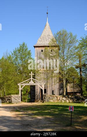 Wdzydze Kiszewskie, Poland - May 15, 2022: Old church in Kashubian Ethnographic Park in Wdzydze Kiszewskie Stock Photo