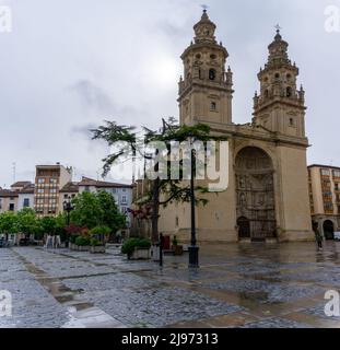 Logrono, Spain - 27 April, 2022: view of the Santa Maria de la Redonda Cathedral in the historic city center of Logrono Stock Photo