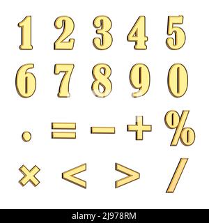 Numerical letters with percentage symbol, plus, minus, equals, and a dot symbol - 3D illustration Stock Photo