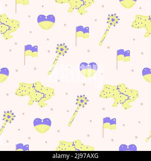 Ukrainian symbols in blue and yellow colors, seamless pattern Stock Vector