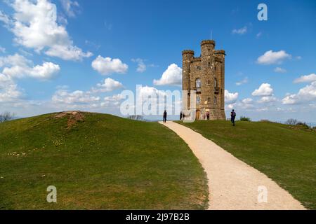 Broadway Tower, an iconic folly and landmark of the Cotswolds, on Fish Hill at 1024 meters above sea level, Worcestershire, England, United Kingdom. Stock Photo