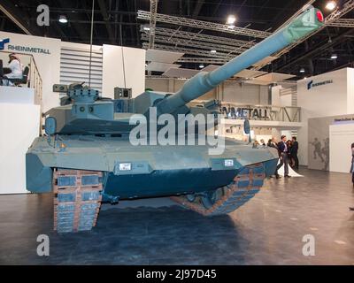 Abu Dhabi, UAE - Feb.23. 2011: Rheinmetall MBT Revolution tank with AMAP (Advanced Modular Armor Protection) based on Leopard 2A4 in IDEX 2011 Militar Stock Photo