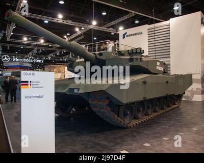 Abu Dhabi, UAE - Feb.23. 2011: Rheinmetall MBT Revolution tank with AMAP (Advanced Modular Armor Protection) based on Leopard 2A4 in IDEX 2011 Militar Stock Photo